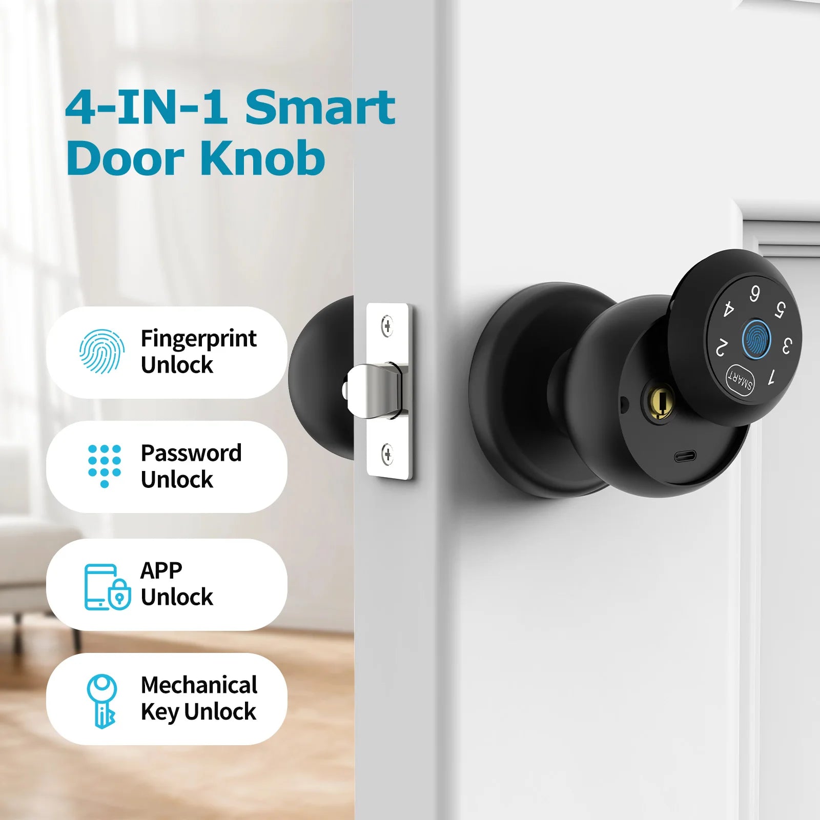 Viladepot Smart Lock Fingerprint Door Lock App Control TYPE-C Interface Passcode Unlock Electronic Touchscreen Keypad Indoor