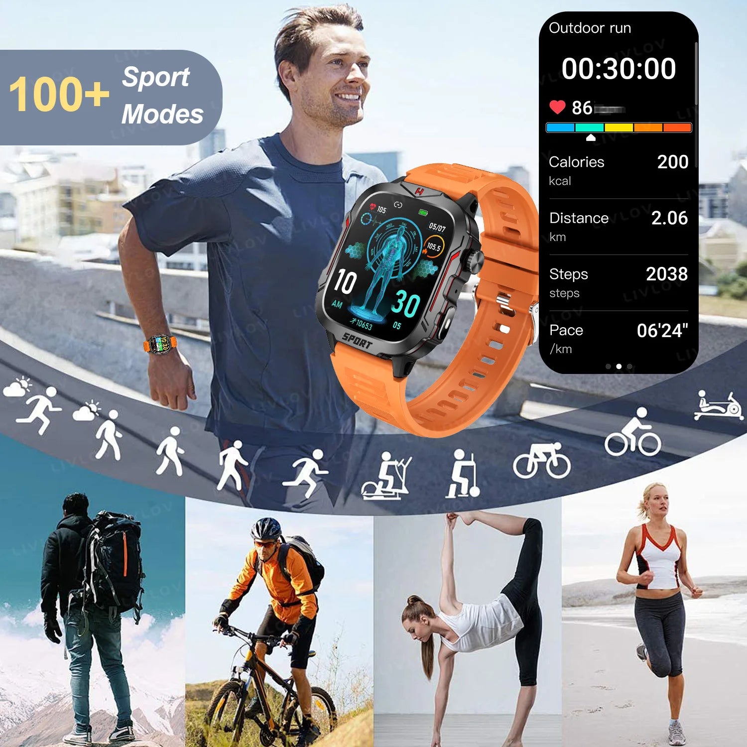 Flashlight Smart Watch for Men/Women, 1.96&