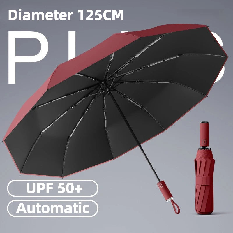 Windproof Automatic Folding Umbrella, 125CM Diameter Large Rain Umbrella, Sun UV UPF50+ Protection Umbrellas for Man and Women
