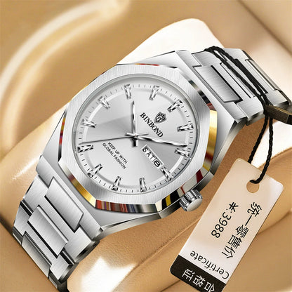 BINBOND Luxury Quartz Man Wristwatch Sport Men Watches Waterproof Luminous Date Week Stainless Steel Men&