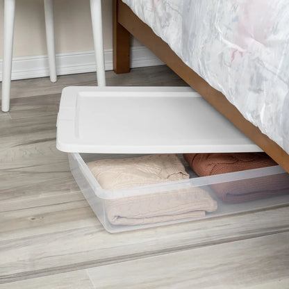 Clear Plastic Storage Bin 41 Qt Stackable Container with Snap-On Lid Ideal Clothing Organization Home Office Bedroom Storage