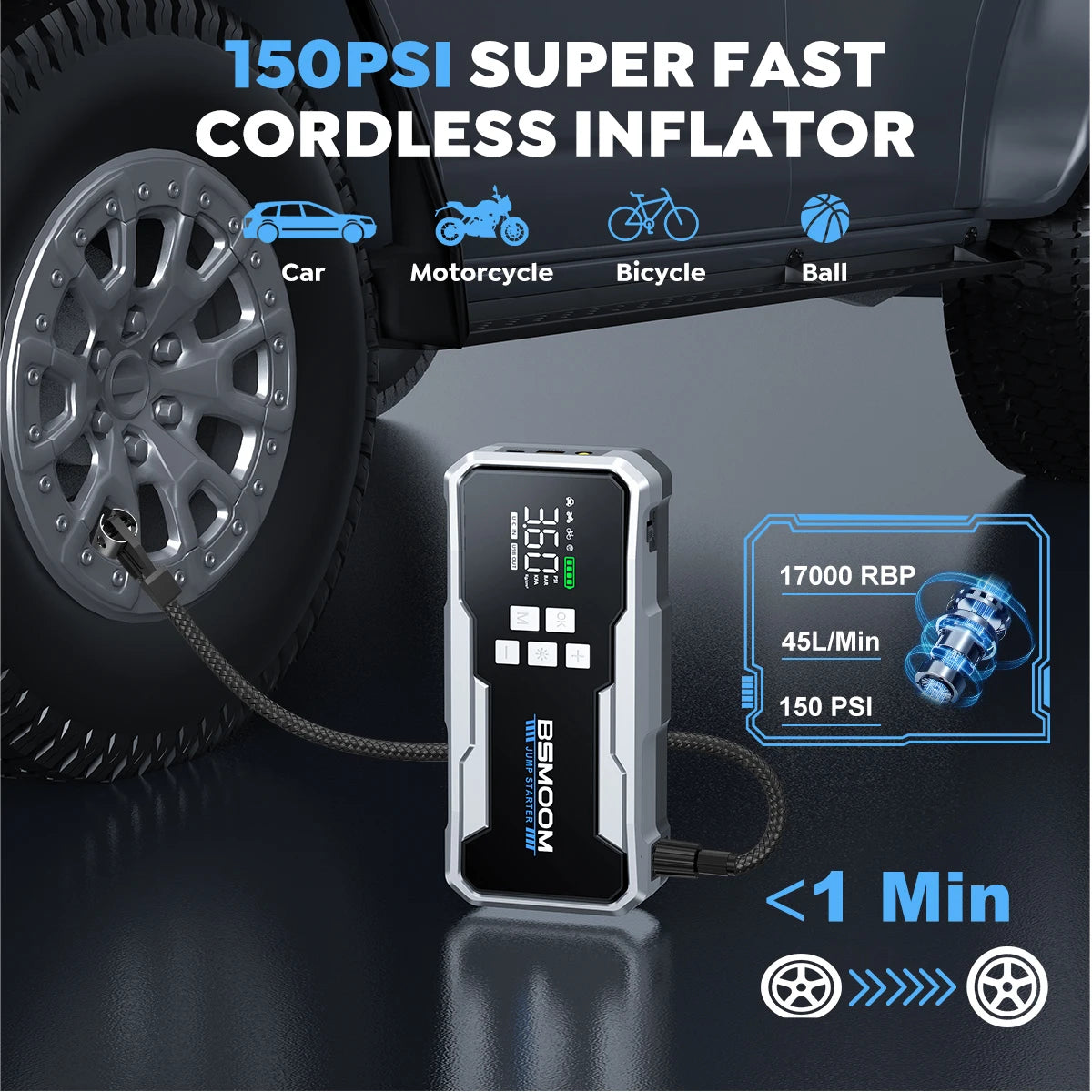 Car Emergency Jump Starter Air Pump 6000A/7000A Peak Tire Inflator Car Emergency Jump Starter With LED Light Power Bank