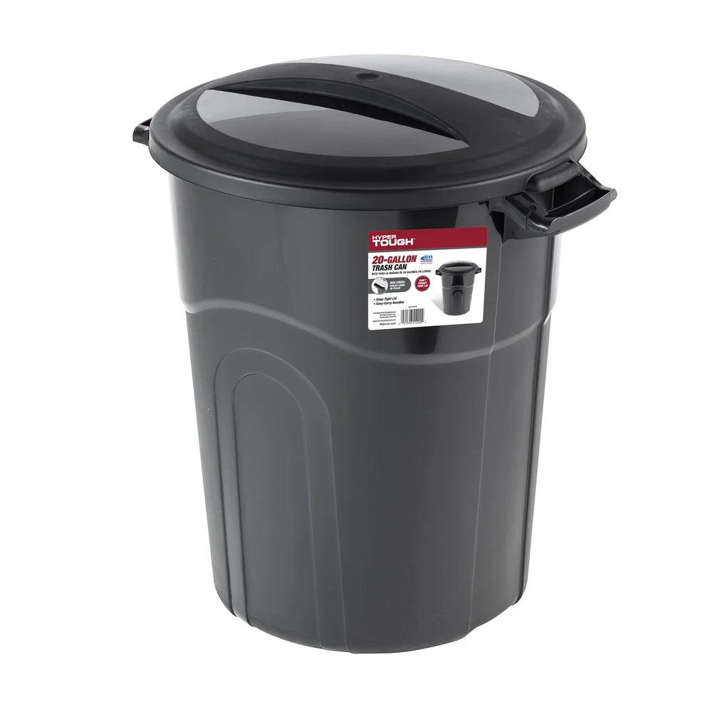 20 Gallon Heavy Duty Plastic Garbage Can with Click Lock Lid Portable Indoor Outdoor Waste Container Sturdy Handles Easy Lift