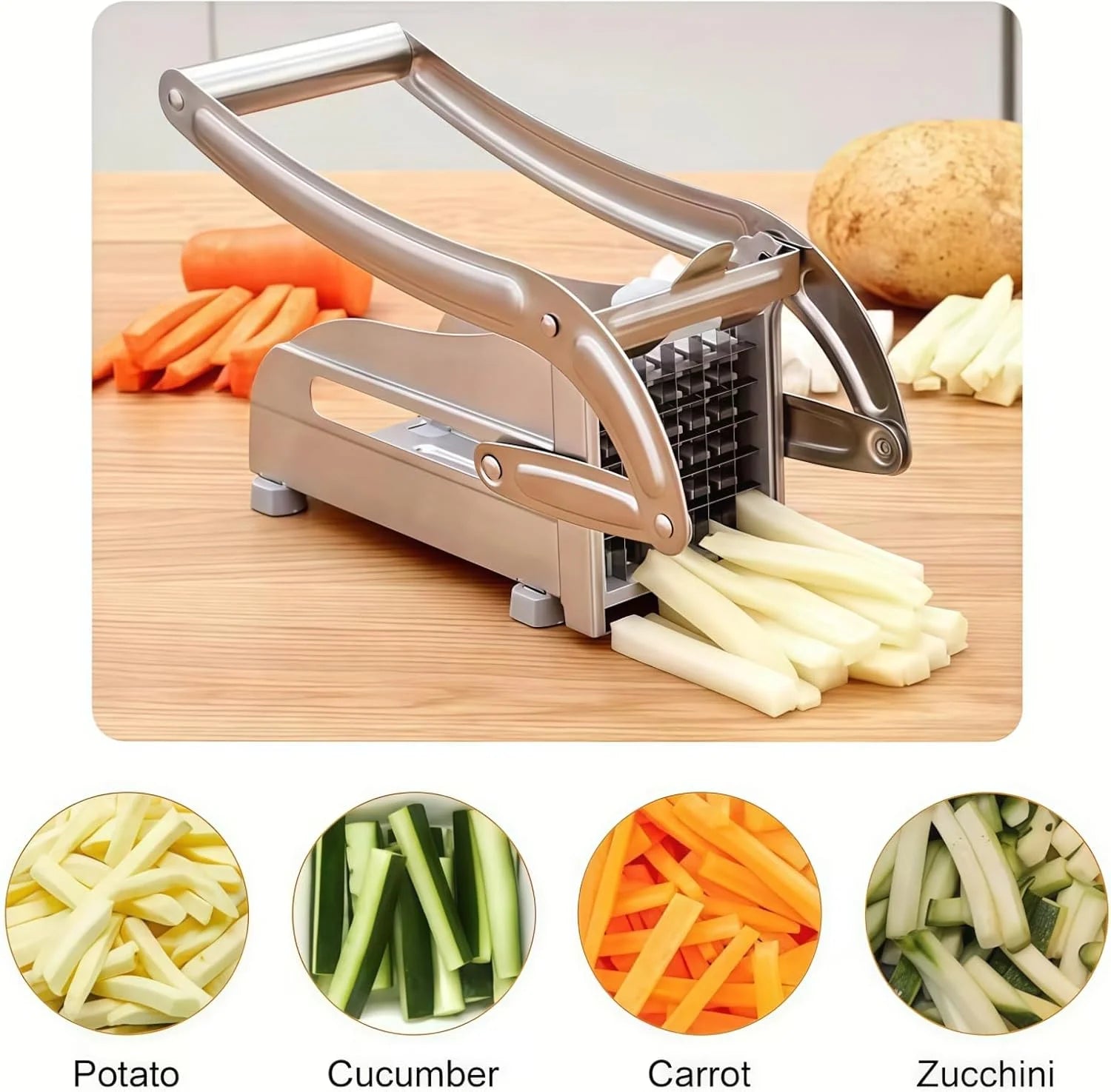 Stainless Steel French Fry Cutter with 1/2-Inch Blade - Heavy-Duty Potato Cutter, Perfect for Cutting Potatoes, Carrots &amp; Cucumb