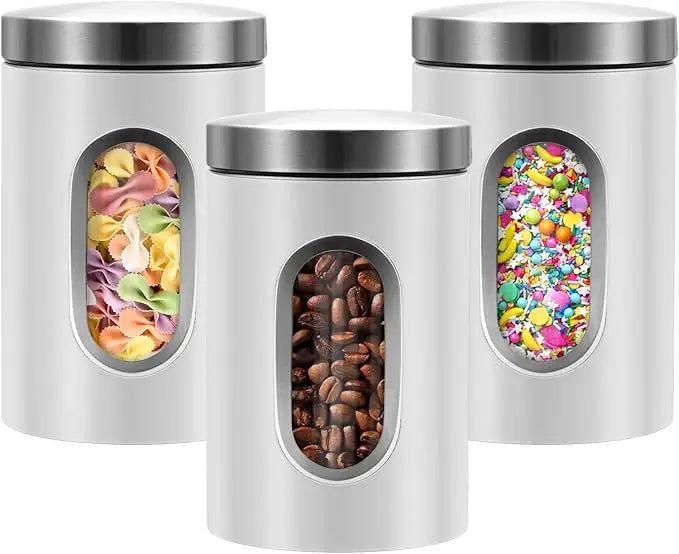 QYQRQF Canisters Sets for The Kitchen 3pcs Sugar Flour Coffee Storage Jars Stainless Steel Food Container Organizer for Kitchen