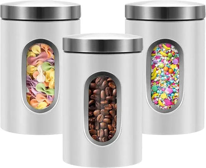 QYQRQF Canisters Sets for The Kitchen 3pcs Sugar Flour Coffee Storage Jars Stainless Steel Food Container Organizer for Kitchen