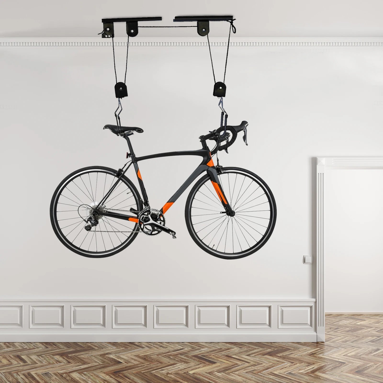 Bike Hoist for Garage Ceiling Mount Pulley System Bike Storage Set Of Bike Hangers for Garage Storage