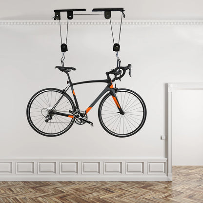 Bike Hoist for Garage Ceiling Mount Pulley System Bike Storage Set Of Bike Hangers for Garage Storage