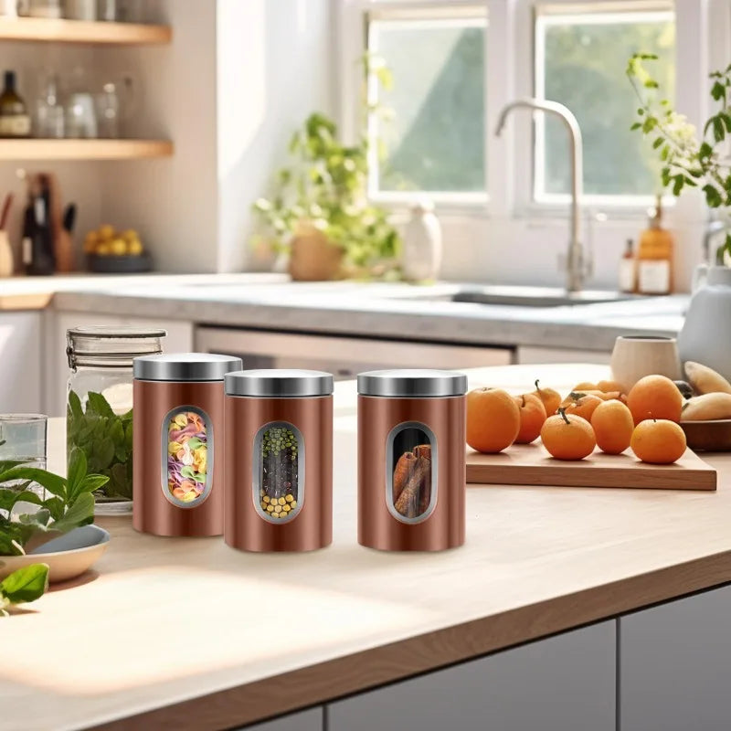 QYQRQF Canisters Sets for The Kitchen 3pcs Sugar Flour Coffee Storage Jars Stainless Steel Food Container Organizer for Kitchen