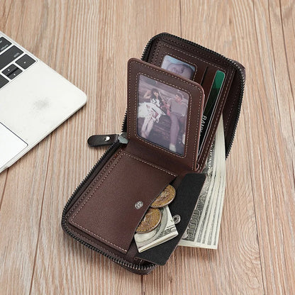 Leather Men’s Wallet Luxury Mens Purse Male Zipper Card Holders With Coin Pocket Rfid Wallets Gifts For Men Money Bag NEW