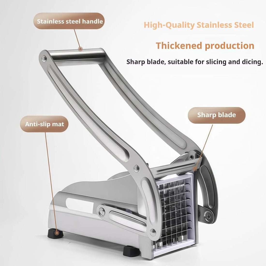 Stainless Steel French Fry Cutter with 1/2-Inch Blade - Heavy-Duty Potato Cutter, Perfect for Cutting Potatoes, Carrots &amp; Cucumb