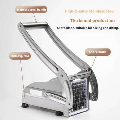 Stainless Steel French Fry Cutter with 1/2-Inch Blade - Heavy-Duty Potato Cutter, Perfect for Cutting Potatoes, Carrots &amp; Cucumb