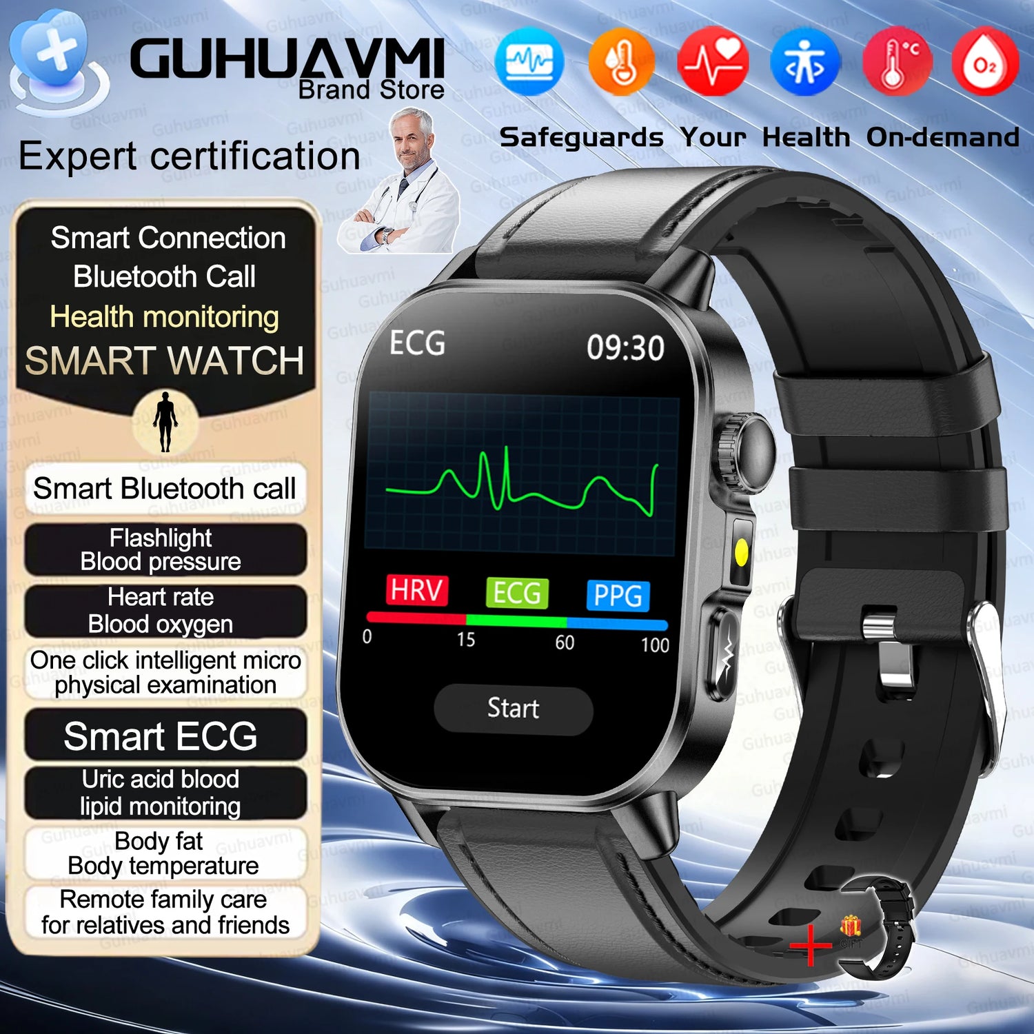 2026New ECG+PPG AI Health Diagnose Smart Watch Men Women Clock Blood Lipid BP Uric Acid Heart rate Tracker HD Call Smart Watch